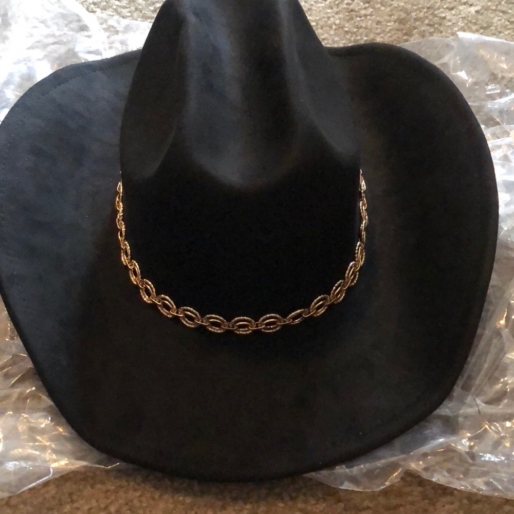Forever 21 Black Cowboy Hat with Gold Chain Detail